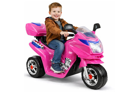 Elmotorcykel för barn 3+ rosa 6V 3-hjul LED 4 km/h