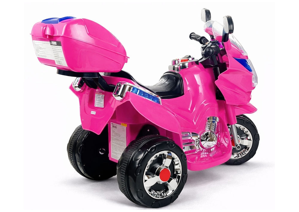 Elmotorcykel för barn 3+ rosa 6V 3-hjul LED 4 km/h