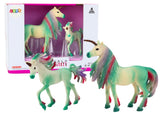Enhörningsfigurer 2-pack grön vuxen + föl 12 cm/8 cm, CE EN71
