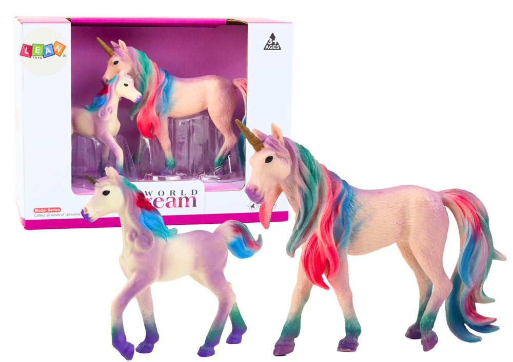 Enhörningsfigurer lila 2-pack vuxen + baby i plast 13,5/9 cm