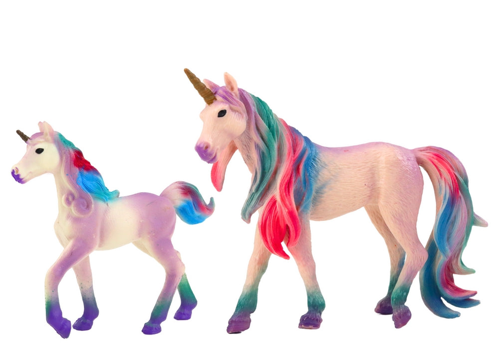 Enhörningsfigurer lila 2-pack vuxen + baby i plast 13,5/9 cm