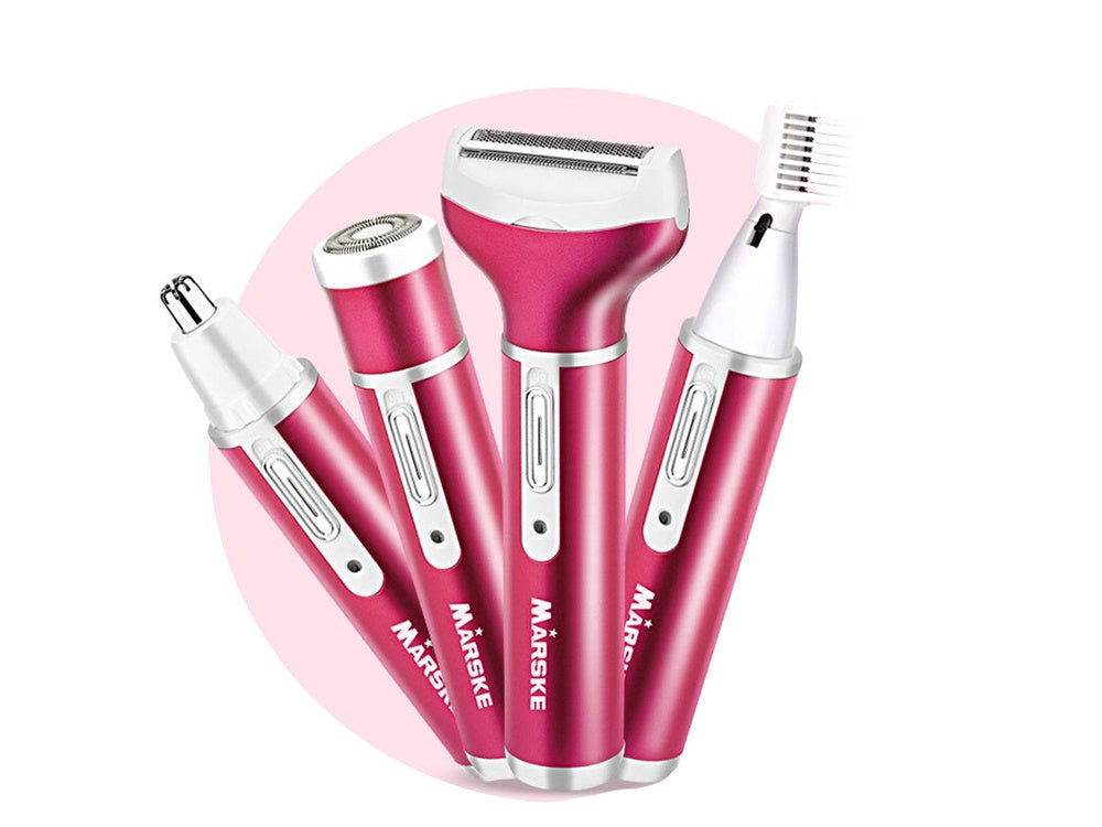 Epilator & body shaver dam 4 huvuden USB-laddning mörkrosa