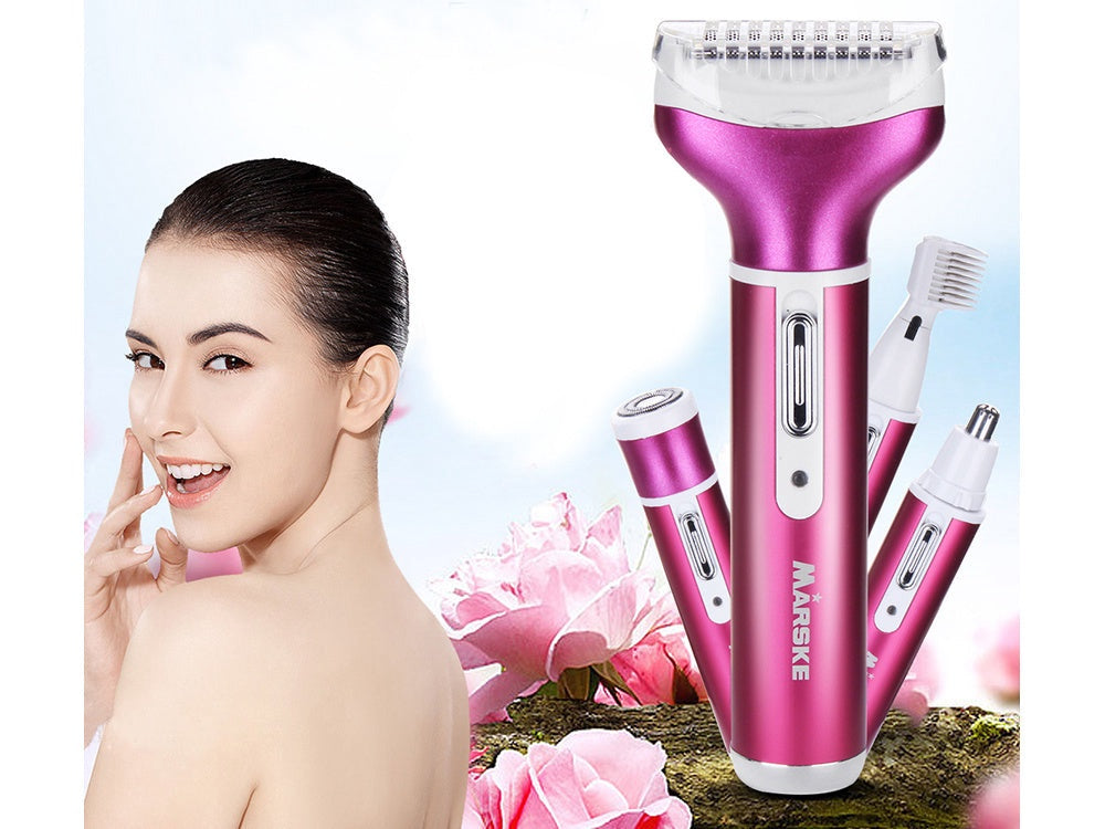 Epilator & body shaver dam 4 huvuden USB-laddning mörkrosa