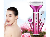 Epilator & body shaver dam 4 huvuden USB-laddning mörkrosa
