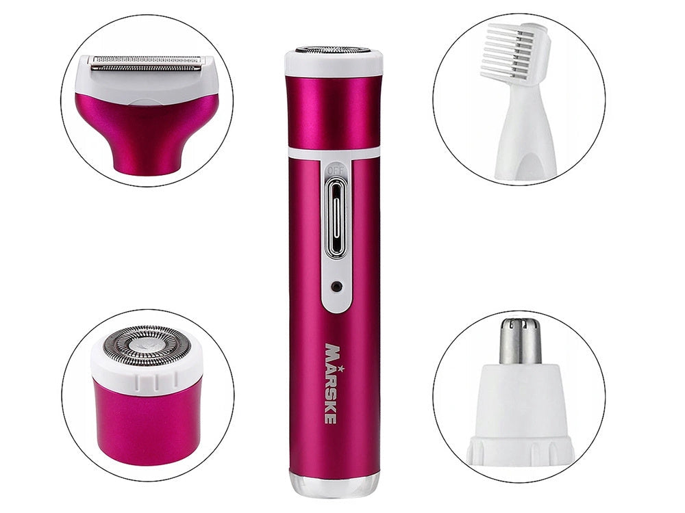 Epilator & body shaver dam 4 huvuden USB-laddning mörkrosa