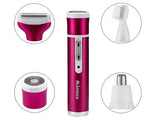 Epilator & body shaver dam 4 huvuden USB-laddning mörkrosa