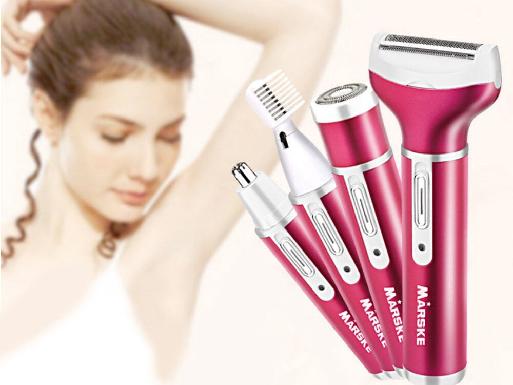 Epilator & body shaver dam 4 huvuden USB-laddning mörkrosa