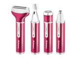 Epilator & body shaver dam 4 huvuden USB-laddning mörkrosa