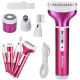 Epilator & body shaver dam 4 huvuden USB-laddning mörkrosa