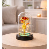 Evig röd ros i glaskupol med LED-belysning 21 cm, 3xAAA