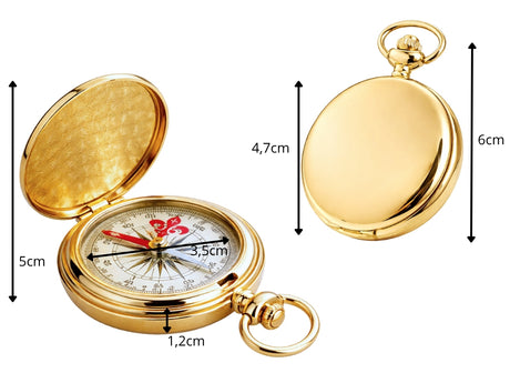 Fickkompass i metall guld 360° med lock 6x1,2 cm