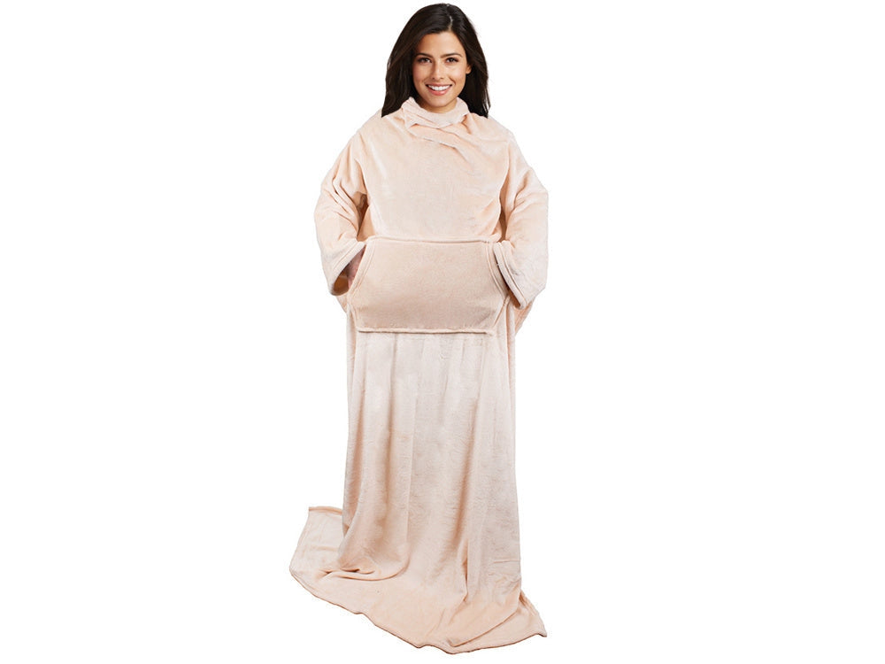 Filt med ärmar i fleece 200x140 cm beige universal storlek