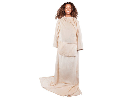Filt med ärmar i fleece 200x140 cm beige universal storlek