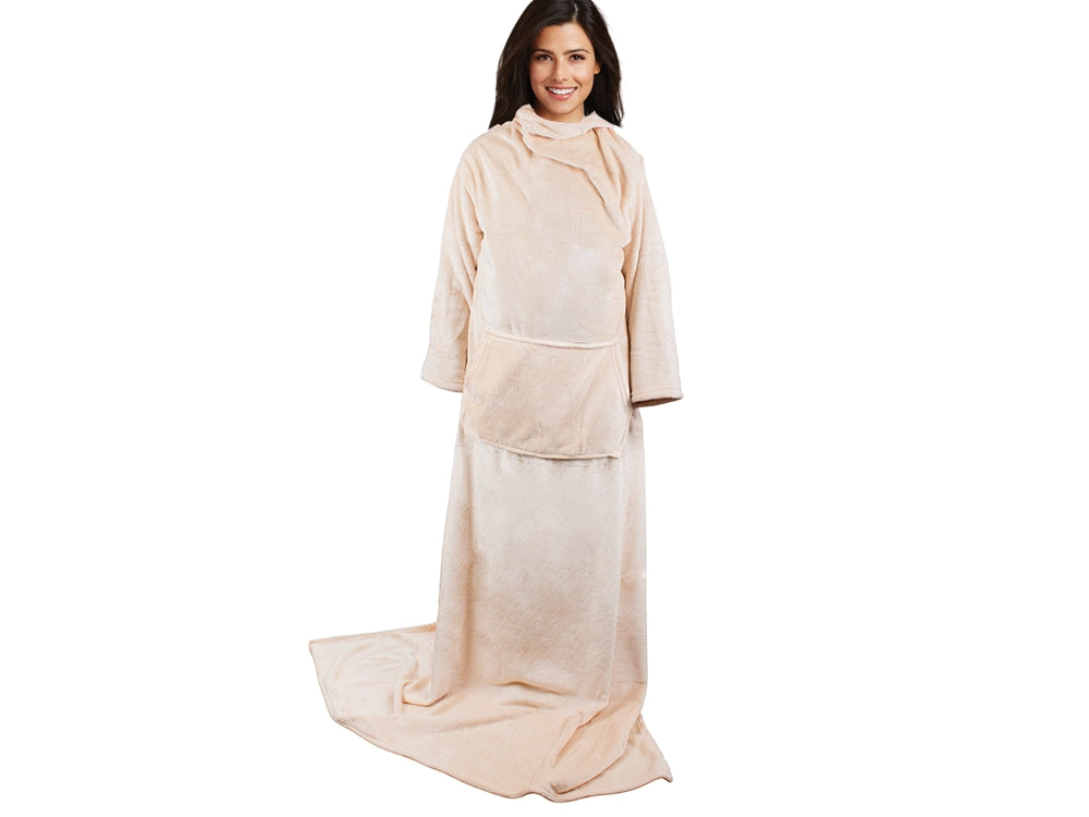 Filt med ärmar i fleece 200x140 cm beige universal storlek