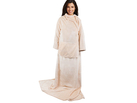 Filt med ärmar i fleece 200x140 cm beige universal storlek