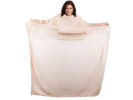 Filt med ärmar i fleece 200x140 cm beige universal storlek
