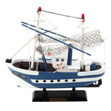 Fiskebåtsmodell i trä 24 cm handmålad på bas "Flying Lady"
