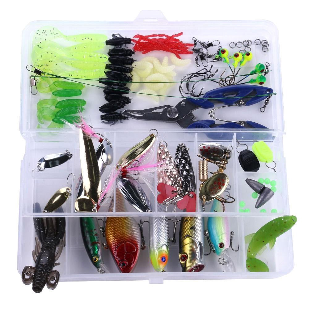 Fiskedragset 110 delar i box – wobbler, skeddrag, jiggar, krokar