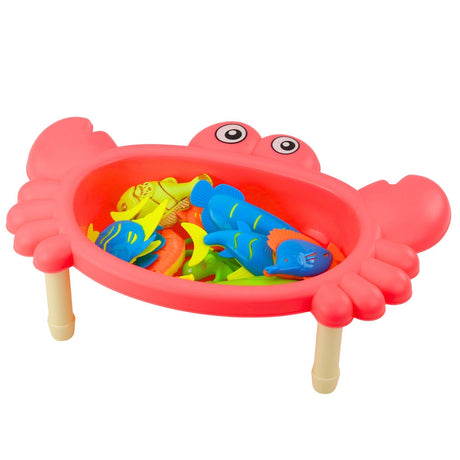 Fiskespel för barn krabbformat bord 37x25 cm med spö, sil och 10 fiskar