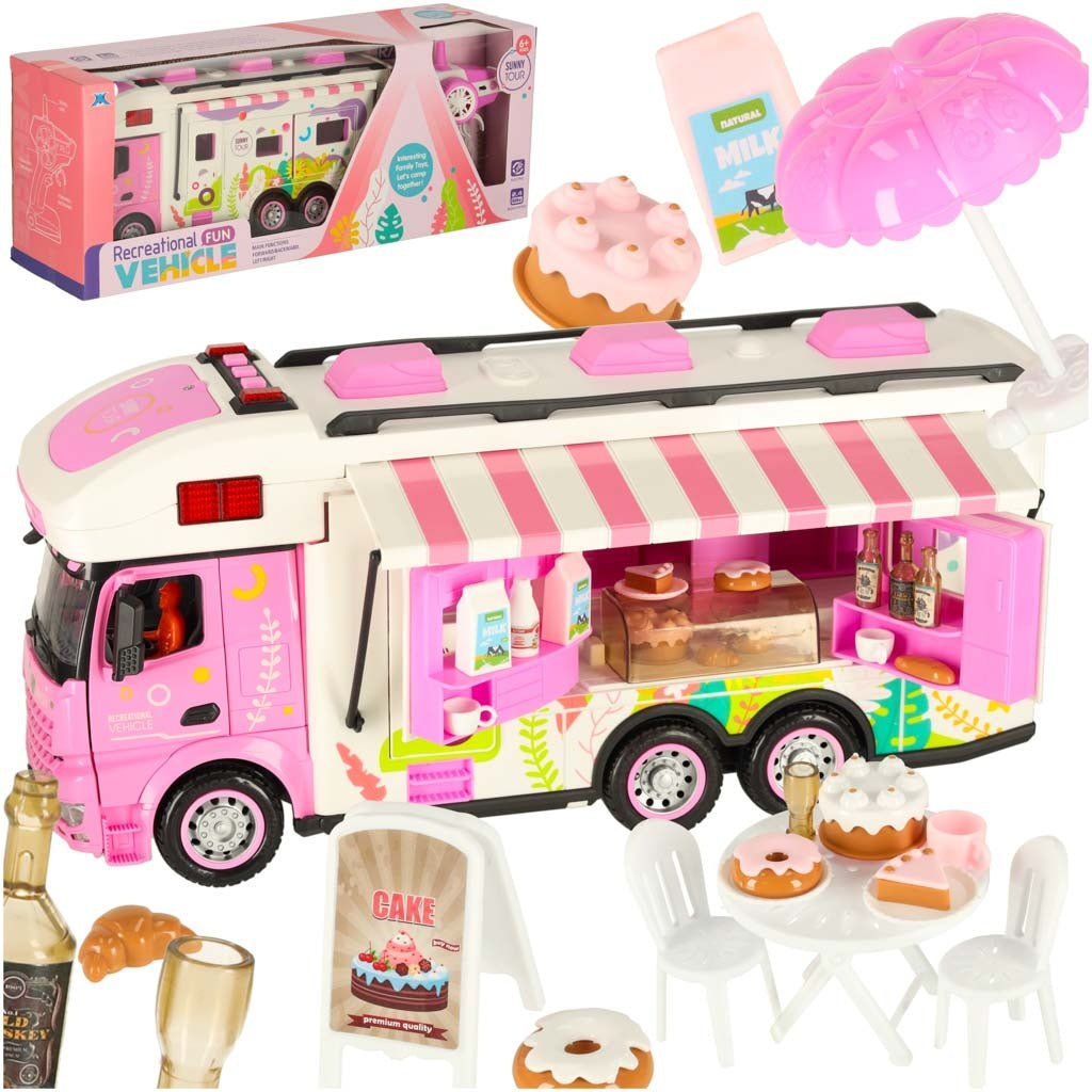 Fjärrstyrd RC-husbil food truck 2.4 GHz med ljus/ljud rosa set