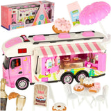 Fjärrstyrd RC-husbil food truck 2.4 GHz med ljus/ljud rosa set