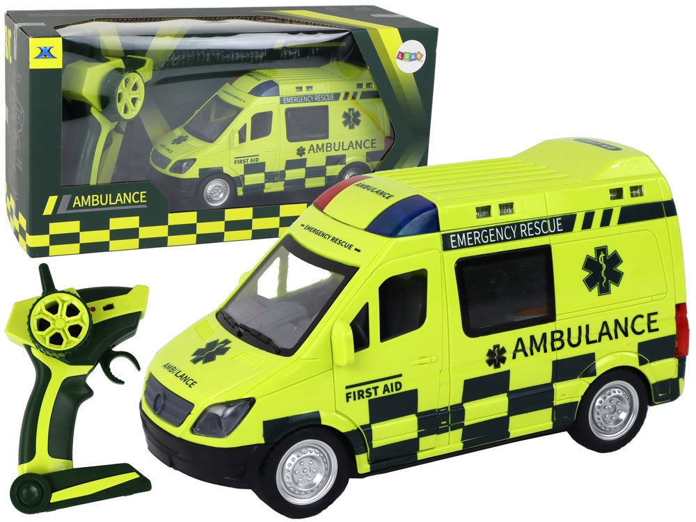 Fjärrstyrd ambulans leksaksbil med ljus och siren 22 cm gul