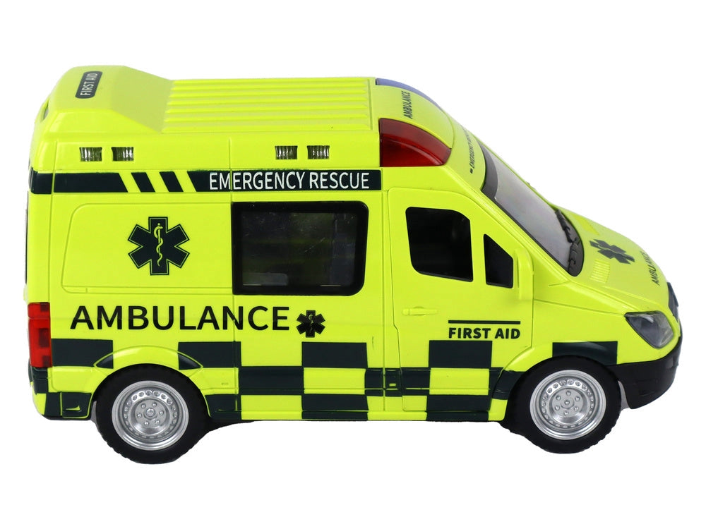 Fjärrstyrd ambulans leksaksbil med ljus och siren 22 cm gul
