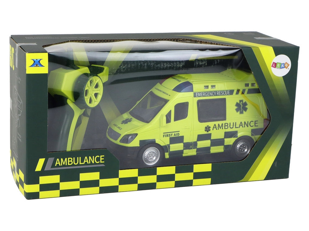 Fjärrstyrd ambulans leksaksbil med ljus och siren 22 cm gul