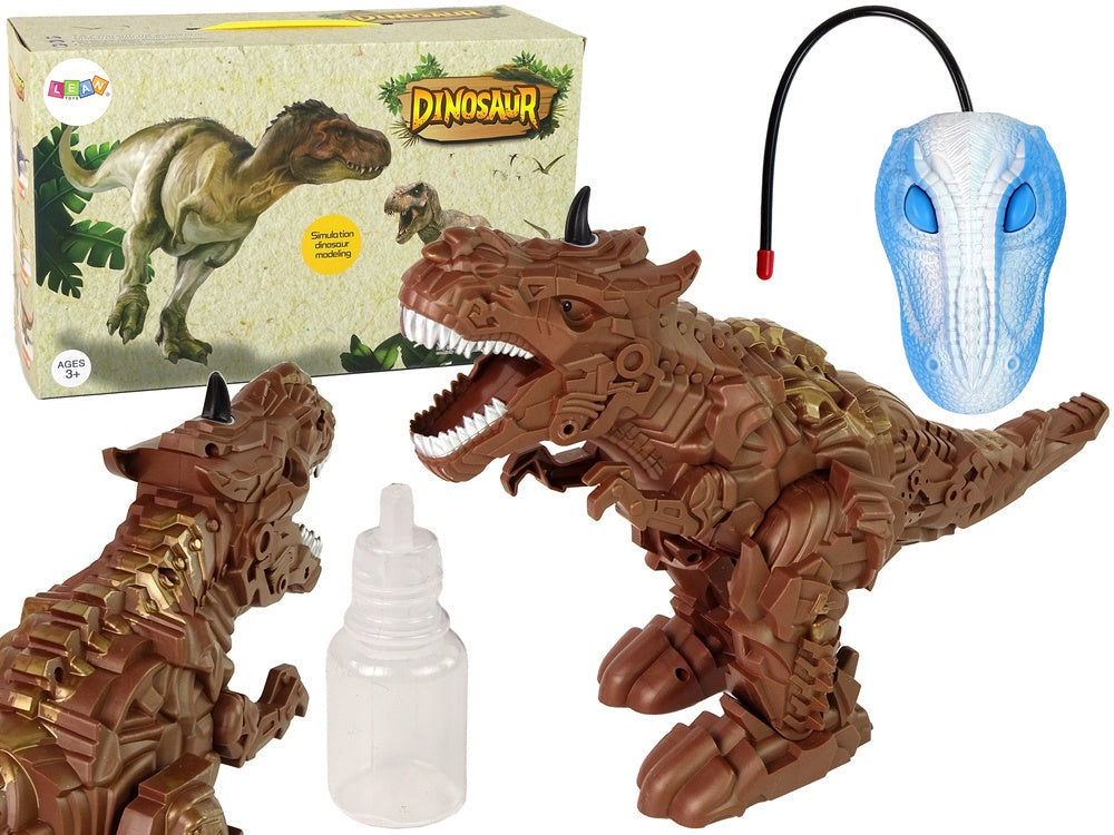 Fjärrstyrd dinosaurie 38 cm med ljud, ljus, ånga och projektor, brun