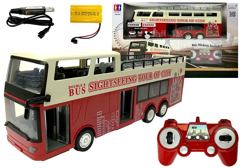 Fjärrstyrd dubbeldäckarbuss 1:18 med ljus/ljud 2,4 GHz 34 cm