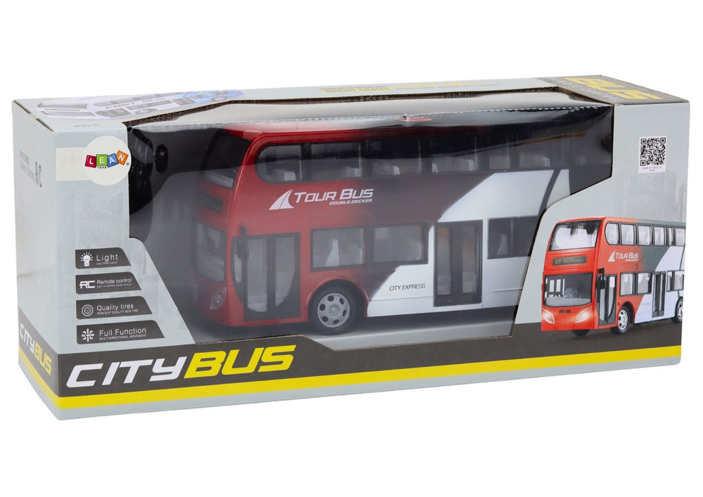 Fjärrstyrd dubbeldäckarbuss 29 cm med ljus och gummihjul, 3+ år