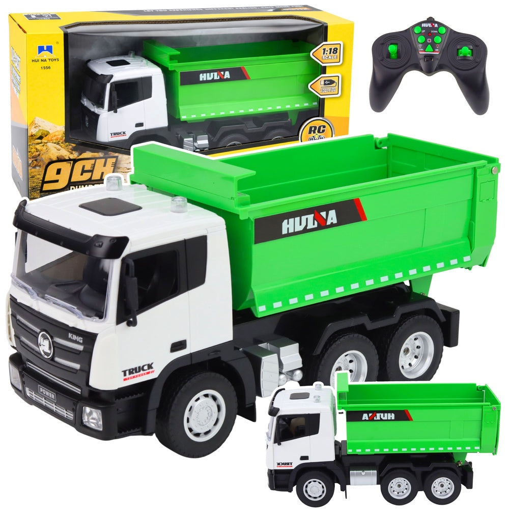 Fjärrstyrd dumpertruck 1:18 2.4 GHz med ljus/ljud och lyftbar flak