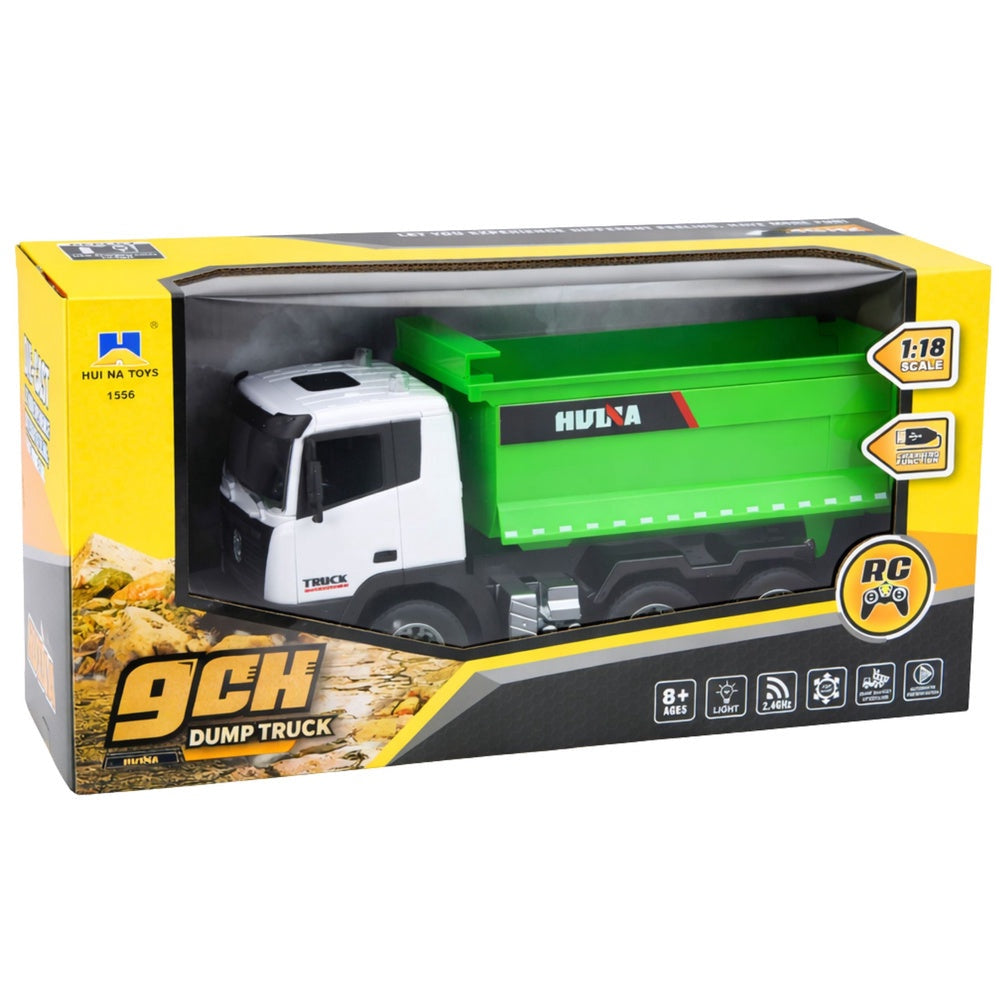 Fjärrstyrd dumpertruck 1:18 2.4 GHz med ljus/ljud och lyftbar flak