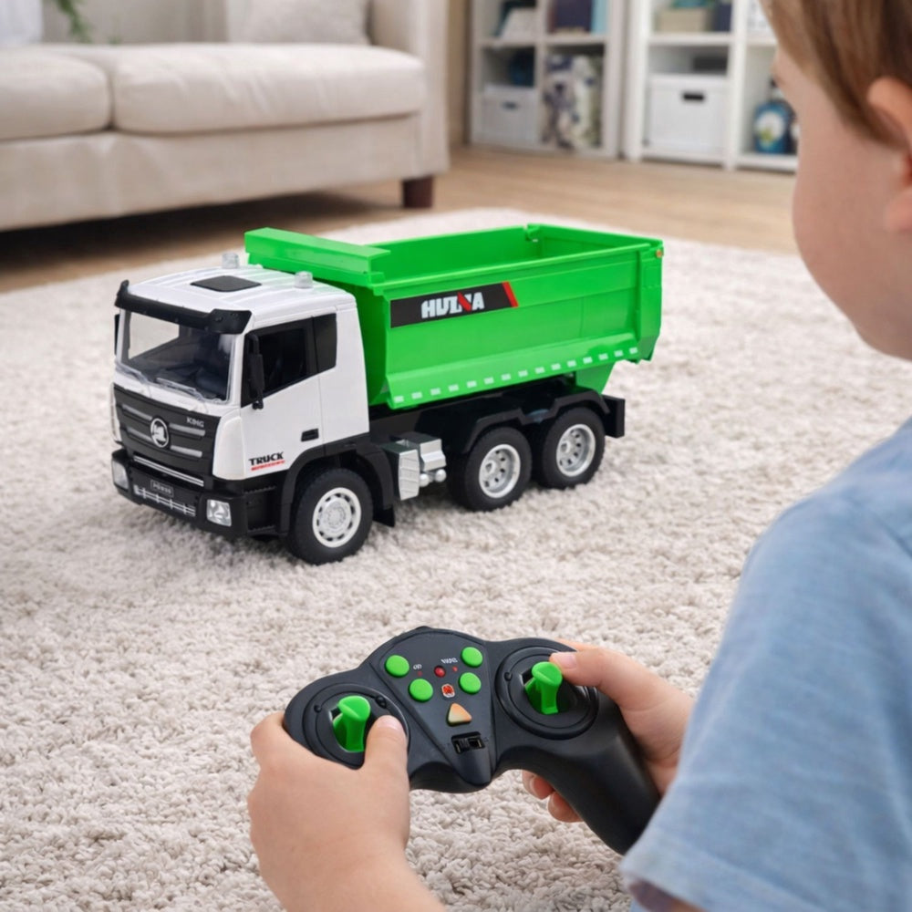 Fjärrstyrd dumpertruck 1:18 2.4 GHz med ljus/ljud och lyftbar flak