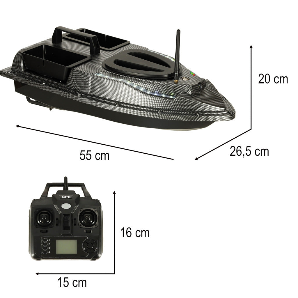 Fjärrstyrd isfiskebåt med GPS 500 m räckvidd 2 motorer 1,5 kg