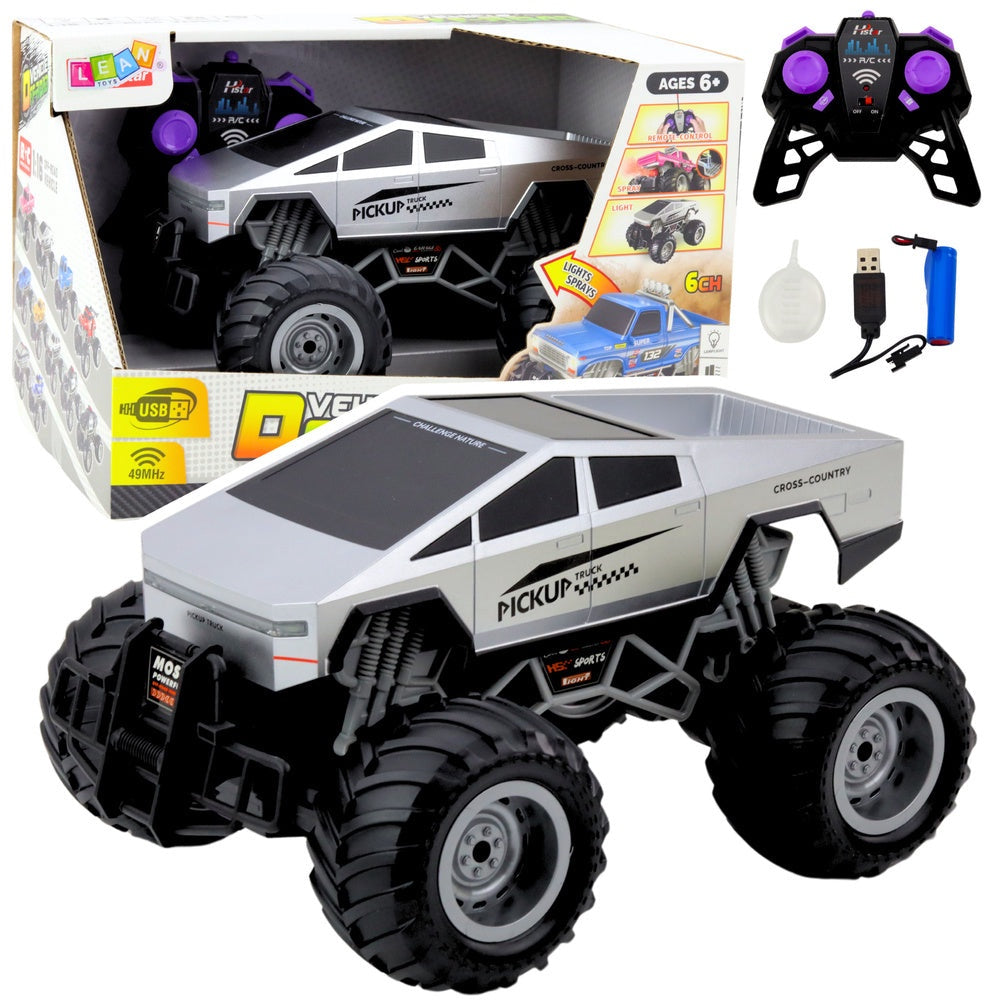 Fjärrstyrd off-road pickup 1:16 med LED & sprayeffekt, USB-laddad