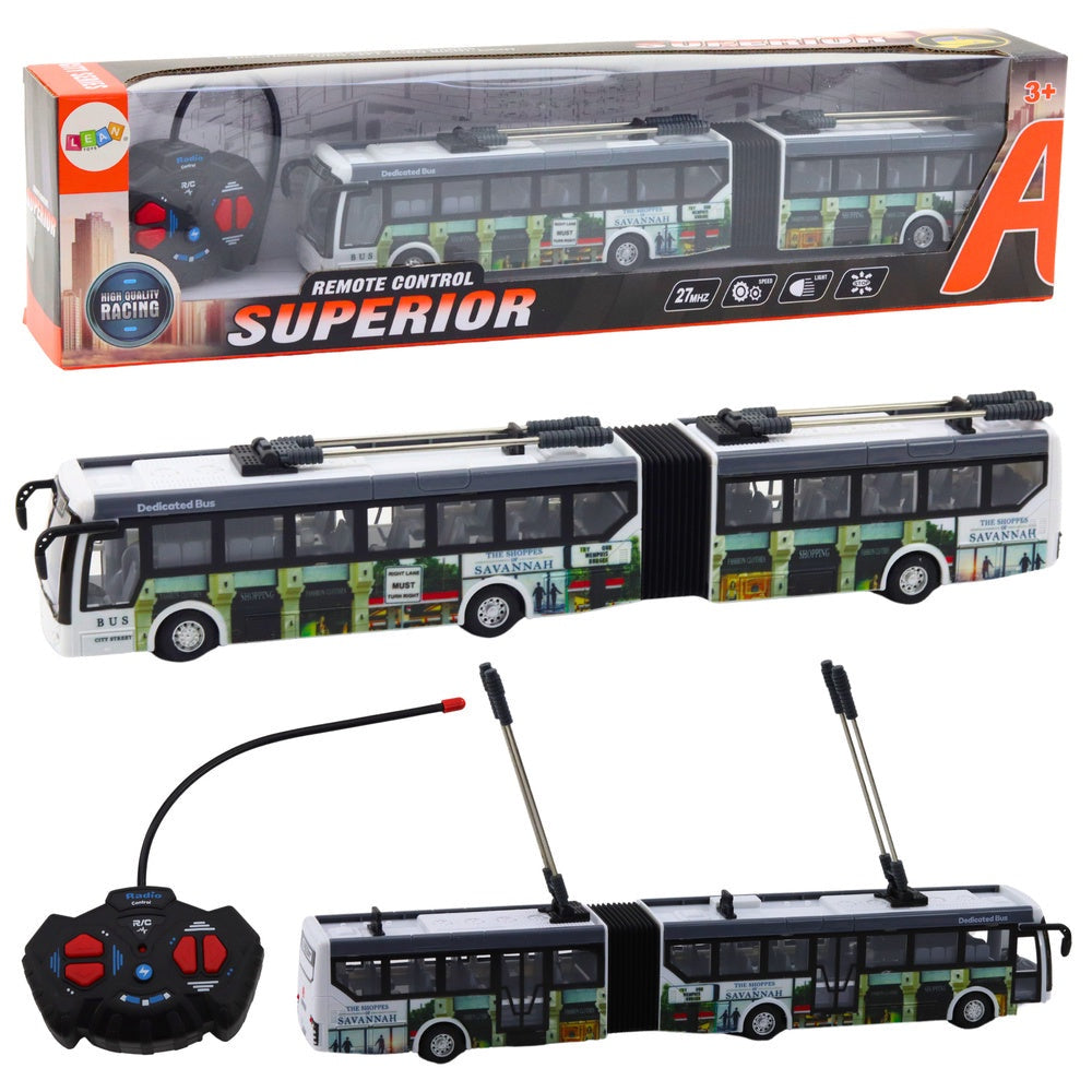 Fjärrstyrd stadsbuss 36 cm med LED-ljus, 27 MHz, USB-laddning