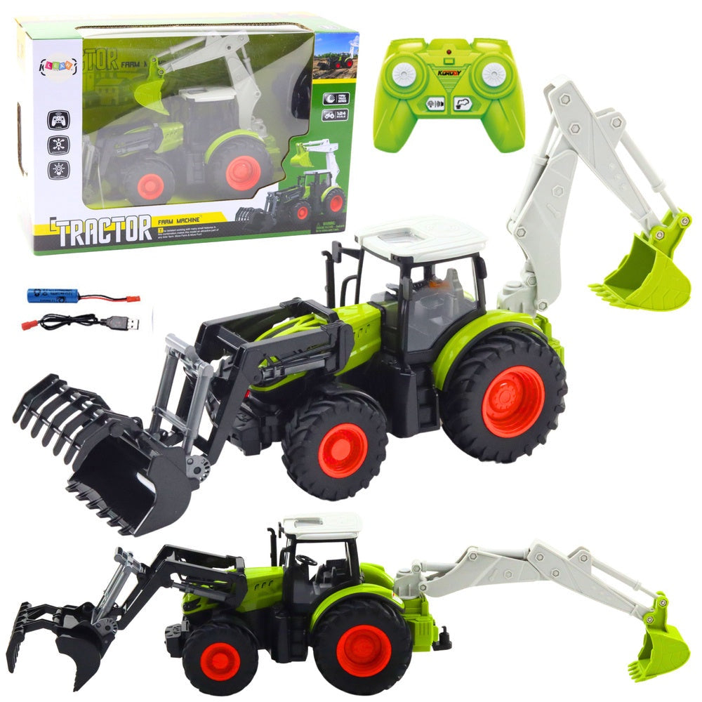 Fjärrstyrd traktor 1:24 med skopa & grävaggregat, 2.4GHz, USB