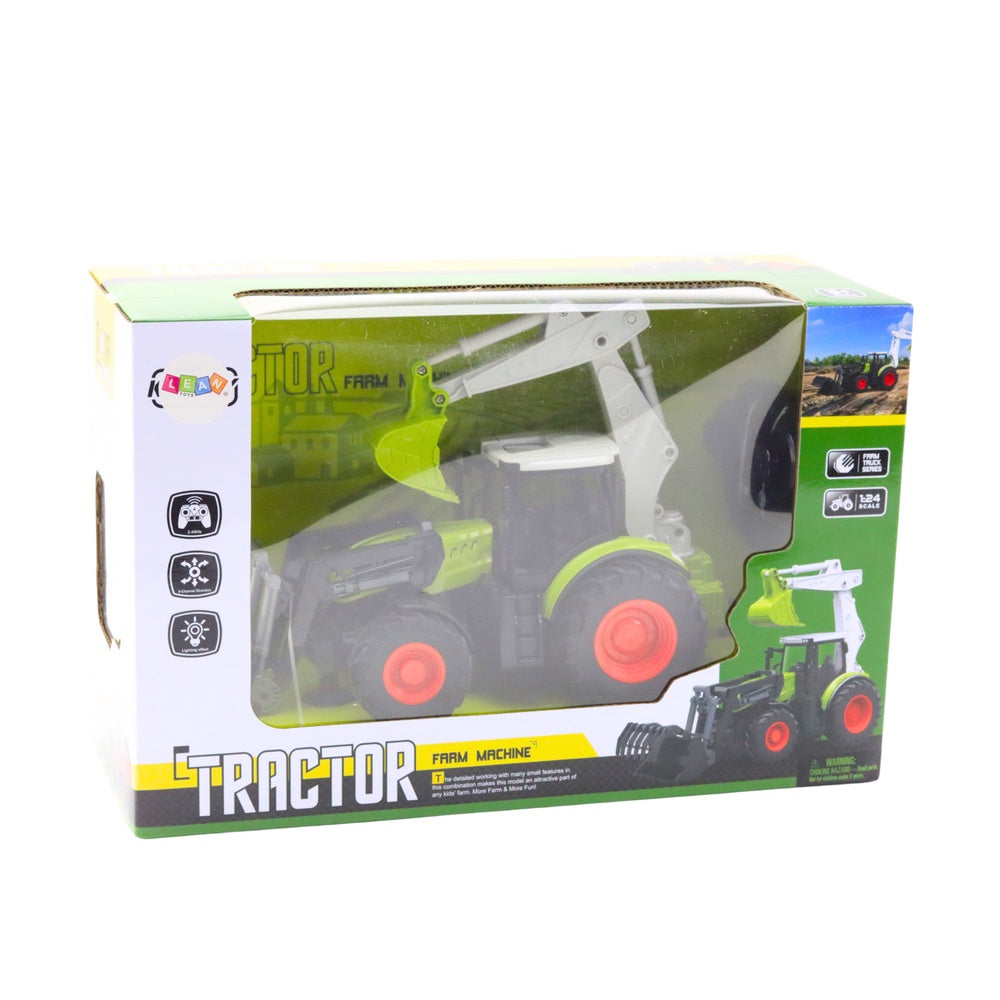 Fjärrstyrd traktor 1:24 med skopa & grävaggregat, 2.4GHz, USB
