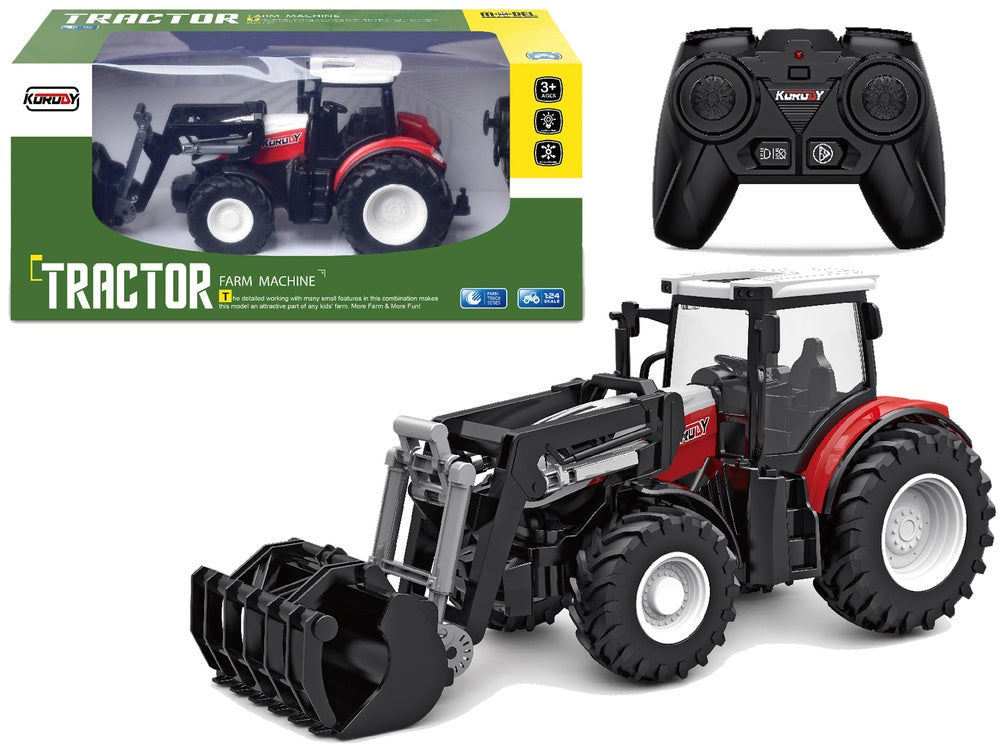 Fjärrstyrd traktor 2.4G 1:24 med rörlig skopa och strålkastare