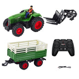 Fjärrstyrd traktor med släp och gafflar 1:24 2.4GHz USB-laddning