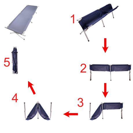 Fällbar campingbädd 190,5x70,5 cm stålram 150 kg mörkblå med väska