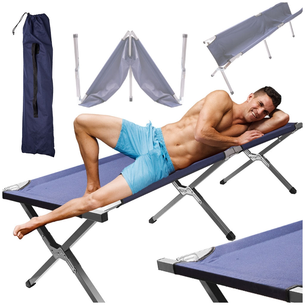 Fällbar campingbädd 190,5x70,5 cm stålram 150 kg mörkblå med väska