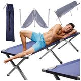 Fällbar campingbädd 190,5x70,5 cm stålram 150 kg mörkblå med väska