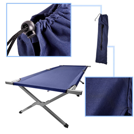 Fällbar campingbädd 190,5x70,5 cm stålram 150 kg mörkblå med väska