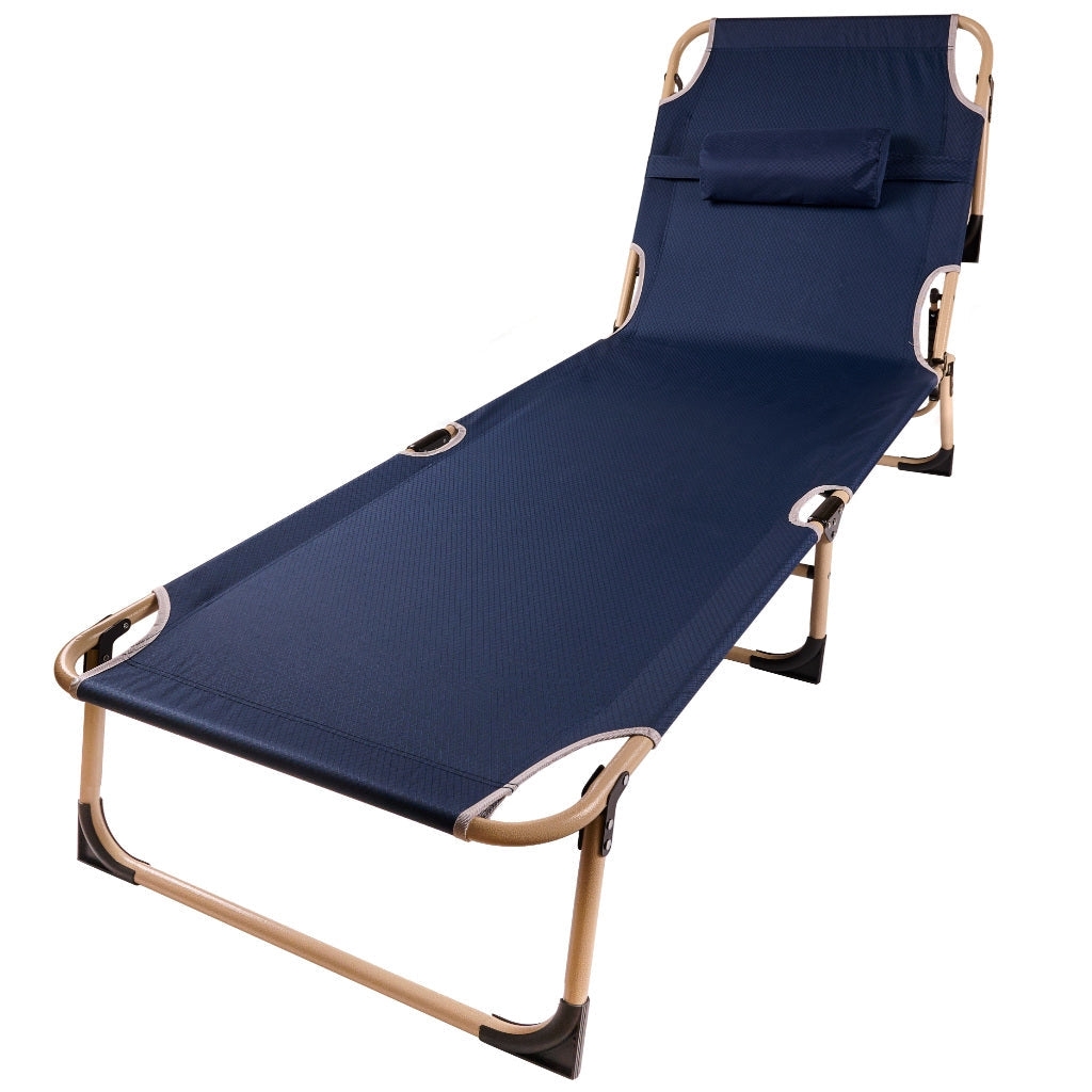 Fällbar campingsäng med kudde 193x66 cm marinblå, max 120 kg