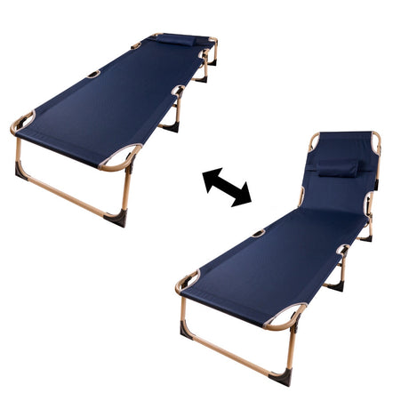 Fällbar campingsäng med kudde 193x66 cm marinblå, max 120 kg