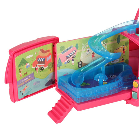 Fällbar dockcamper 35 cm med docka, tält, pool och tillbehör