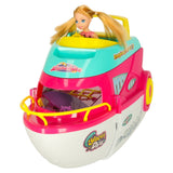 Fällbar leksaksbåt/yacht för dockor med motor, docka och surfbräda