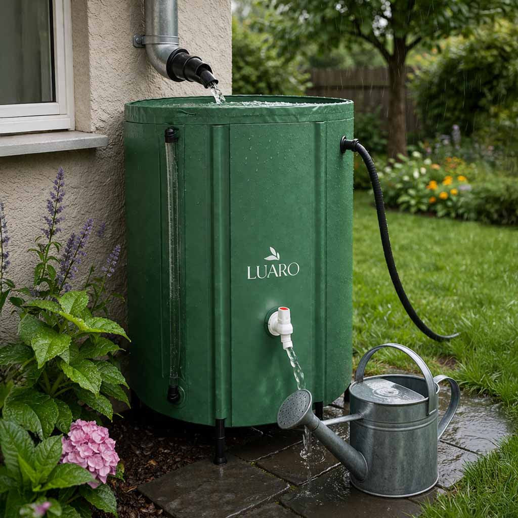 Fällbar regnvattenbehållare 500L PVC med kran och lock 100x78 cm